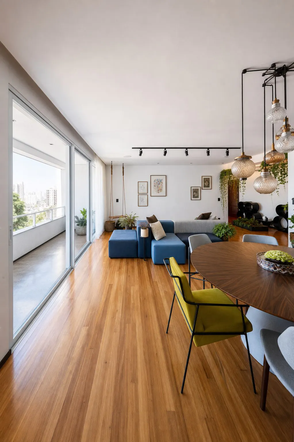 Apartamento reformado com ambientes de estar e jantar integrados