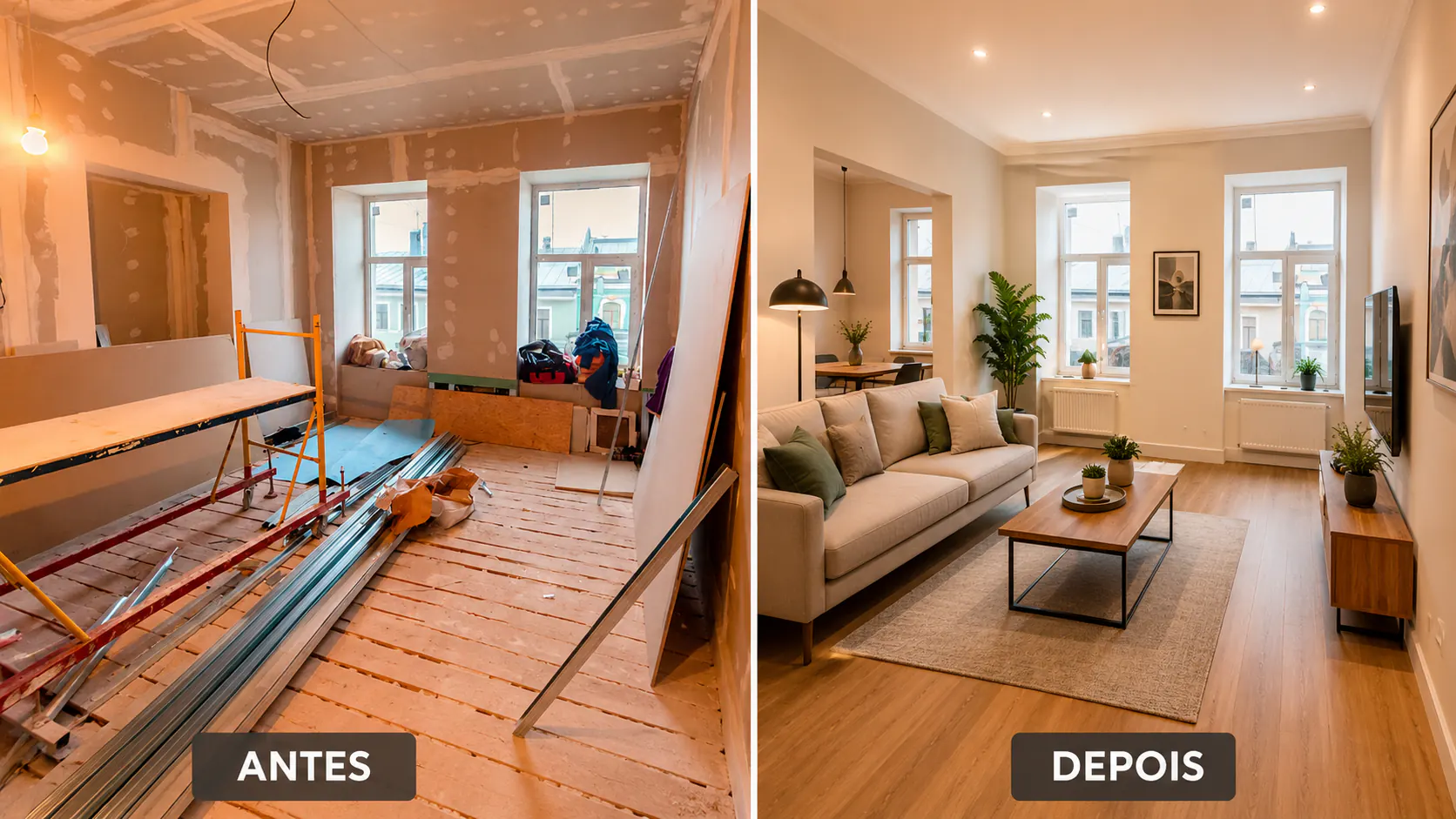 Antes e depois de reforma residencial realizada em Curitiba