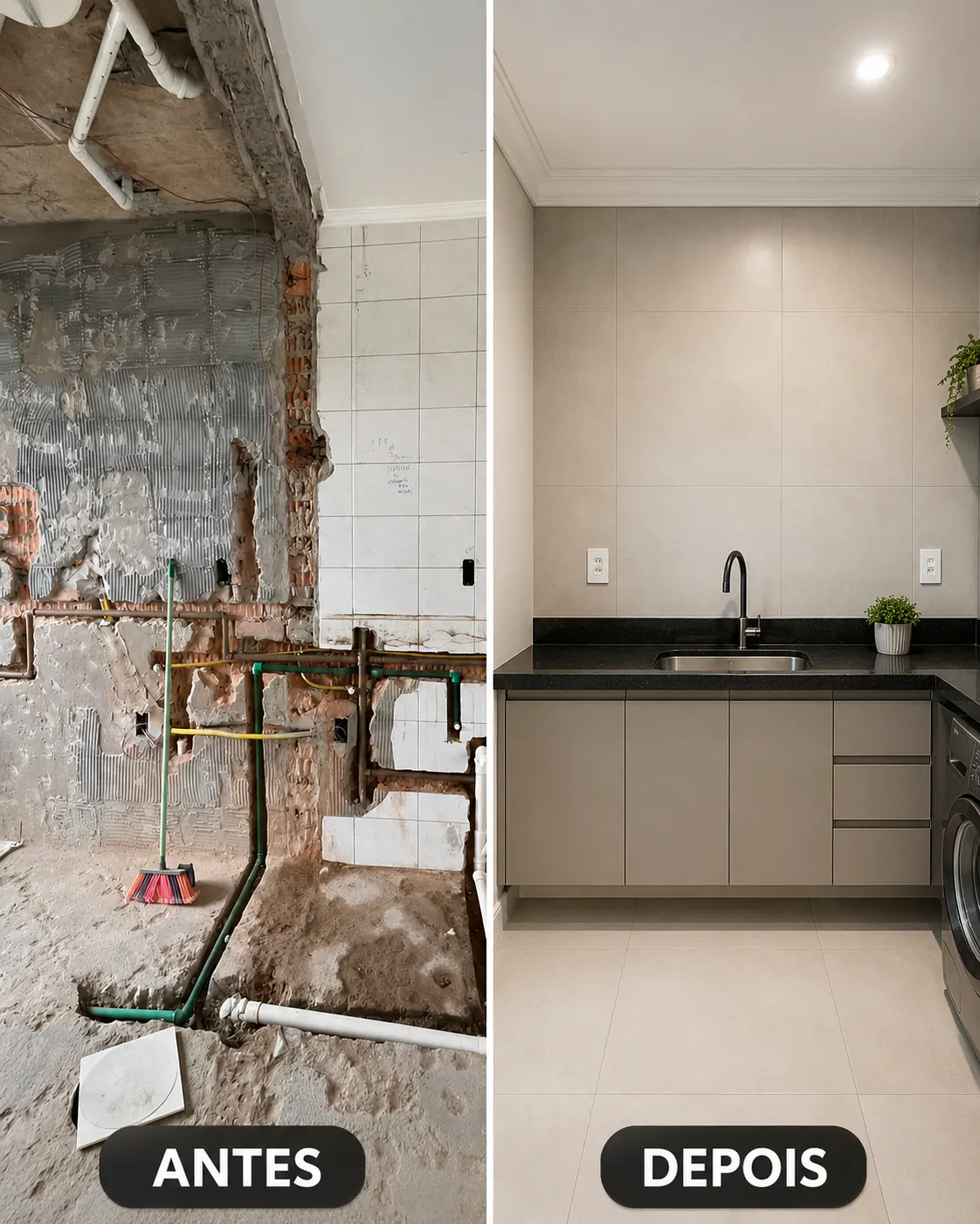 Antes e depois de reforma de cozinha em casa em Curitiba