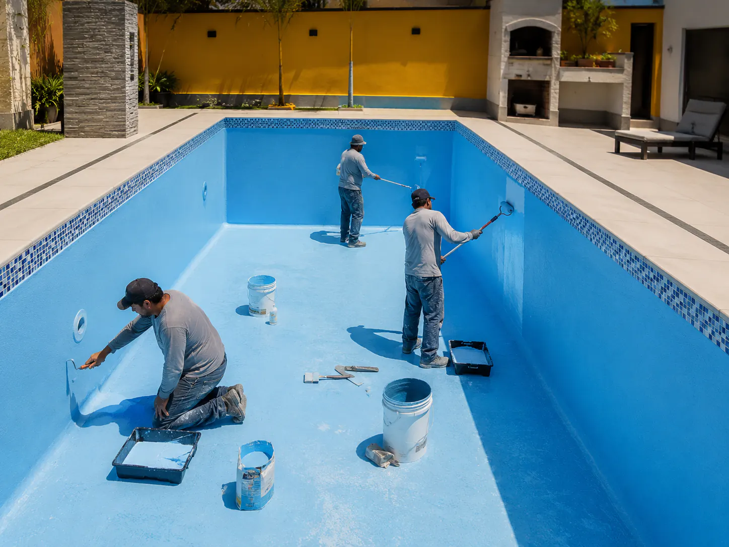 profissionais executando pintura e reforma de piscina em Curitiba