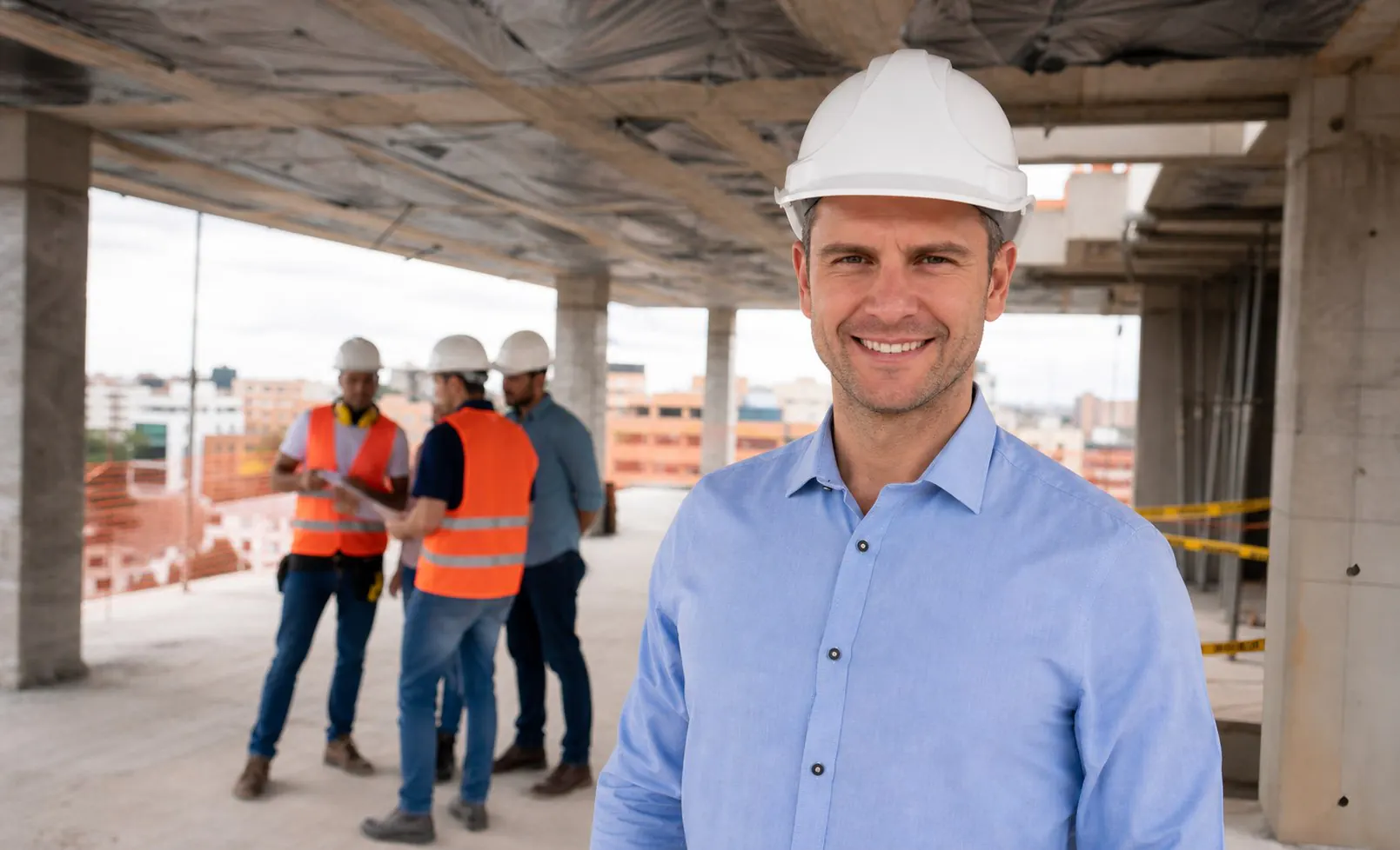 Engenheiro e equipe da Curitiba Reformas acompanhando uma obra